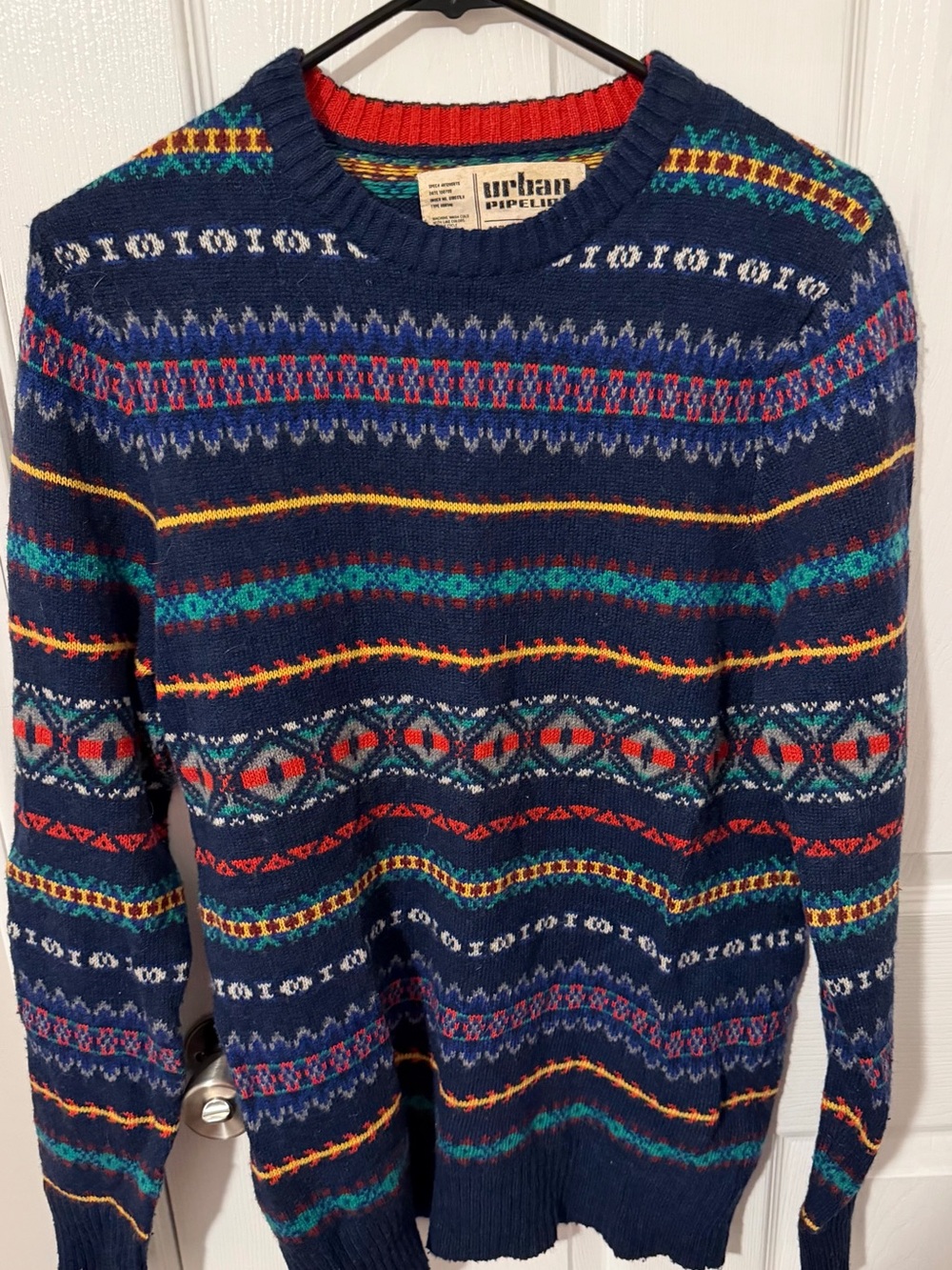 urban pipeline Navy Fair Isle Crewneck Sweater with Multicolor Accents
